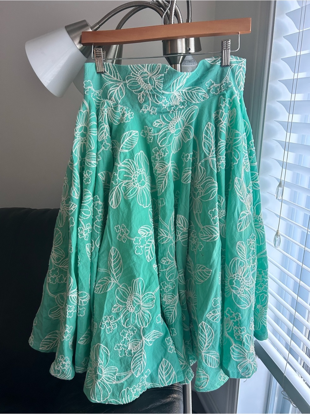 Floral Mint Green Full Circle Skirt, 100% Cotton with Pockets